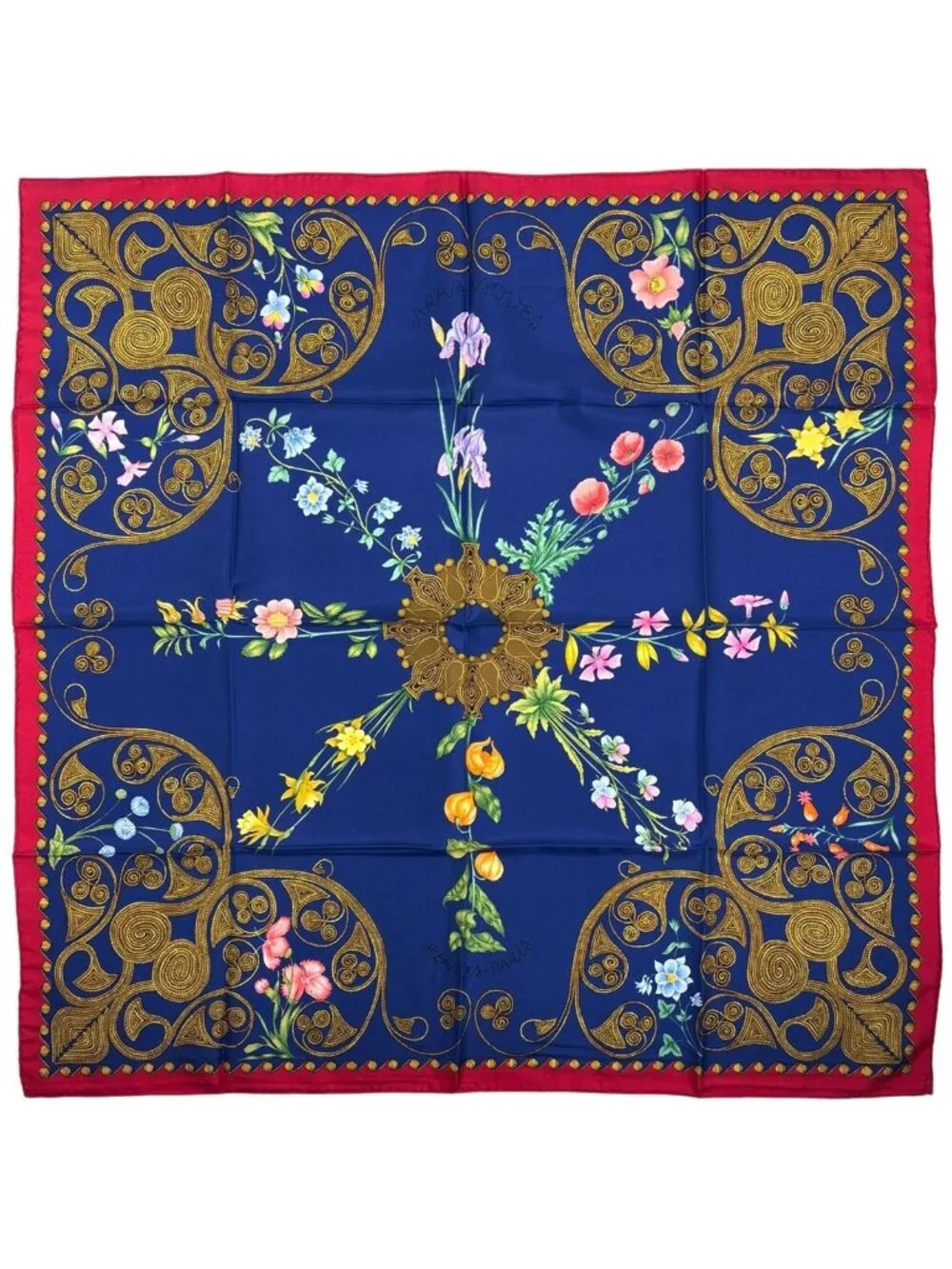 Hermes Carre 90 Arabesque Scarf Silk Blue Red Multicolor
